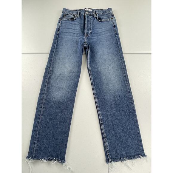 RE/DONE Comfort Stretch High Rise Stove Pipe Women’s 27 Mid 70’s Fringe Raw Blue - Picture 1 of 13